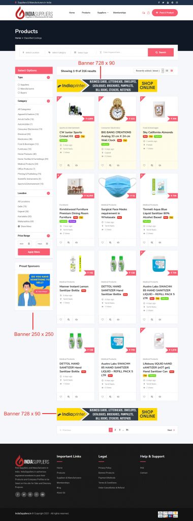 banners on products listing page