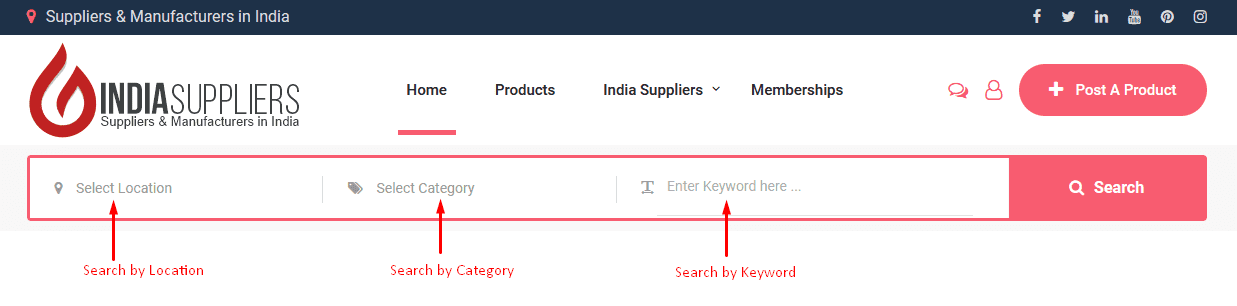 india suppliers search bar main