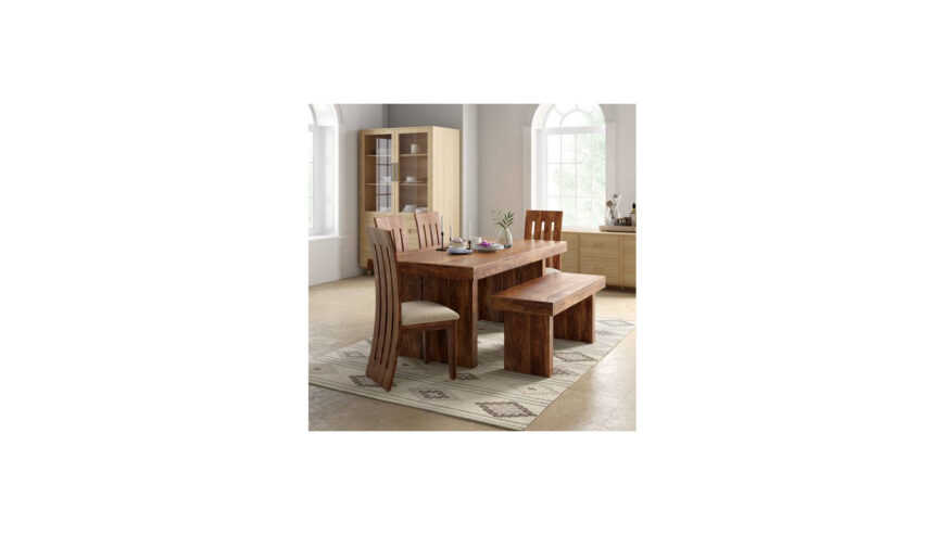 perfect homes purewood sheesham 6 seater dining set with bench